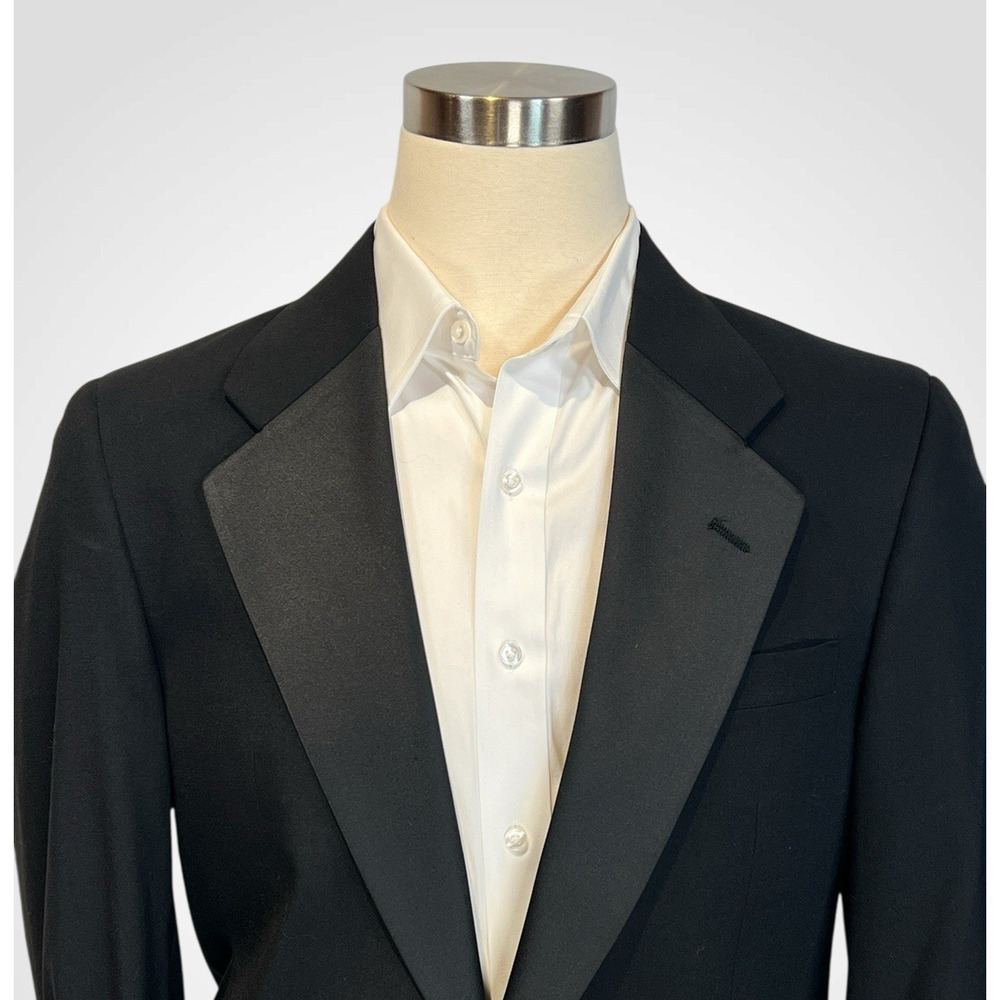 Vintage Cricketeer Tuxedo 38-40R 35x28 Solid Black 1 Button Wool Tux - Picture 6 of 16